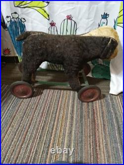 Antique Early Rare Stuffed BULL DOG PUG Ride Pull Toy Mohair