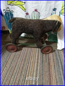 Antique Early Rare Stuffed BULL DOG PUG Ride Pull Toy Mohair