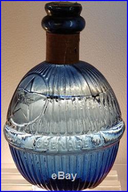 Antique Early Rare (star) Hand Grenade Fire Extingisher Blue Glass Old Bottle