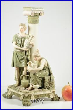 Antique Early Royal Dux Figural Candlestic with Antique Staple Repair RARE