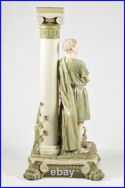 Antique Early Royal Dux Figural Candlestic with Antique Staple Repair RARE