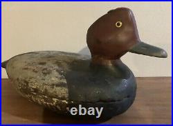 Antique Early Ward Brothers Wood Carved Redhead Drake Duck Decoy Glass Eyes Rare