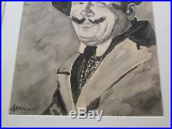Antique Fred Harman Jr Painting Portrait Art Deco Man With Hat Listed Rare Early
