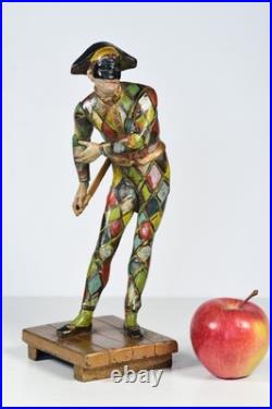 Antique French Cold Painted Arlequin Metal Figure Continental Rare 27.5 cm