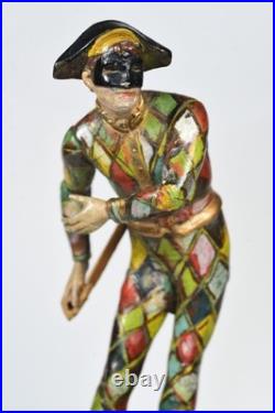 Antique French Cold Painted Arlequin Metal Figure Continental Rare 27.5 cm