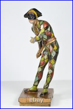 Antique French Cold Painted Arlequin Metal Figure Continental Rare 27.5 cm