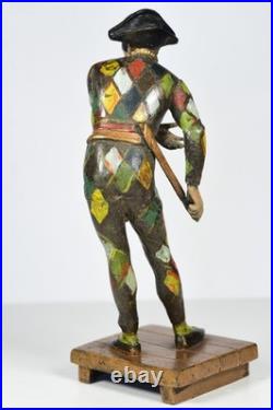 Antique French Cold Painted Arlequin Metal Figure Continental Rare 27.5 cm