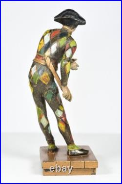 Antique French Cold Painted Arlequin Metal Figure Continental Rare 27.5 cm