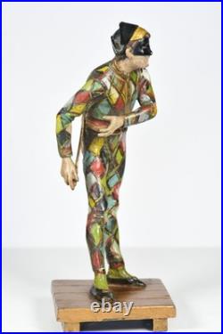 Antique French Cold Painted Arlequin Metal Figure Continental Rare 27.5 cm