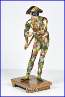 Antique French Cold Painted Arlequin Metal Figure Continental Rare 27.5 cm