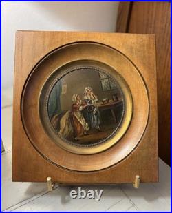 Antique French Oil on Copper Miniature Figural Scene Early 1800s Framed Rare Art
