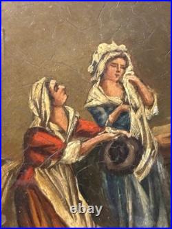 Antique French Oil on Copper Miniature Figural Scene Early 1800s Framed Rare Art