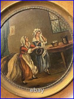 Antique French Oil on Copper Miniature Figural Scene Early 1800s Framed Rare Art