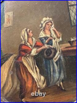 Antique French Oil on Copper Miniature Figural Scene Early 1800s Framed Rare Art