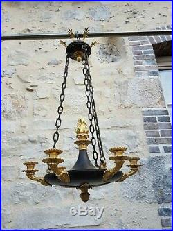 Antique French, Rare Chandelier, Empire Period, Gilt Bronze, Early 19th Century