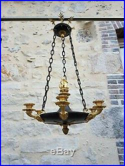 Antique French, Rare Chandelier, Empire Period, Gilt Bronze, Early 19th Century