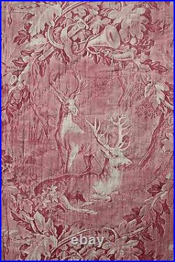 Antique French early 19th c old toile RARE Stag Deer toile de Alsace c1820