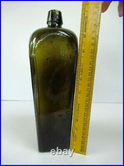 Antique Gin Glass Bottle Olive Green Color Early Hand Blown Collectibles RareF7