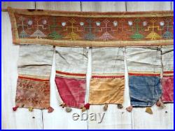 Antique Indian Toran Embroidered Banner Silk Cotton Rare Unique Early 20rh C
