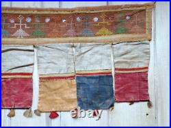 Antique Indian Toran Embroidered Banner Silk Cotton Rare Unique Early 20rh C