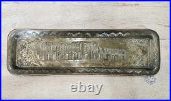 Antique Persian Hand Engraved Brass Art Tray of Khaju Bridge (Rare)