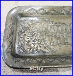 Antique Persian Hand Engraved Brass Art Tray of Khaju Bridge (Rare) Antique Persian Hand Engraved Brass Art Tray of Khaju Bridge (Rare)