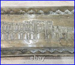 Antique Persian Hand Engraved Brass Art Tray of Khaju Bridge (Rare)
