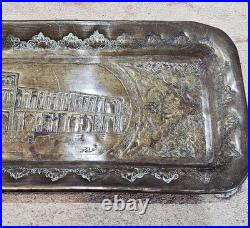 Antique Persian Hand Engraved Brass Art Tray of Khaju Bridge (Rare)
