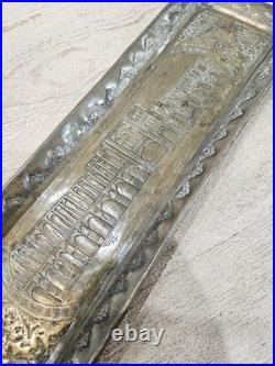 Antique Persian Hand Engraved Brass Art Tray of Khaju Bridge (Rare)