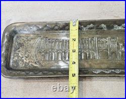 Antique Persian Hand Engraved Brass Art Tray of Khaju Bridge (Rare)