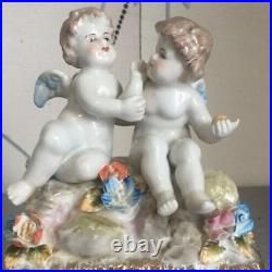 Antique Porcelain Statue Box Sculpture Meissen Style Figurine Angels Rare Old 20