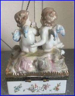 Antique Porcelain Statue Box Sculpture Meissen Style Figurine Angels Rare Old 20