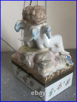 Antique Porcelain Statue Box Sculpture Meissen Style Figurine Angels Rare Old 20