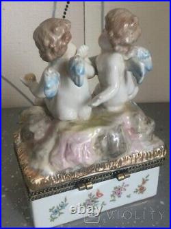 Antique Porcelain Statue Box Sculpture Meissen Style Figurine Angels Rare Old 20