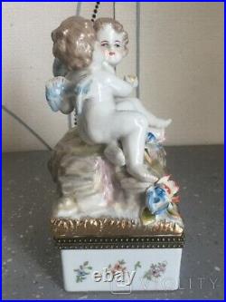 Antique Porcelain Statue Box Sculpture Meissen Style Figurine Angels Rare Old 20