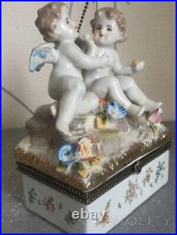 Antique Porcelain Statue Box Sculpture Meissen Style Figurine Angels Rare Old 20