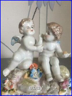 Antique Porcelain Statue Box Sculpture Meissen Style Figurine Angels Rare Old 20