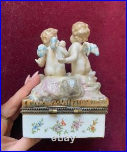 Antique Porcelain Statue Box Sculpture Meissen Style Figurine Angels Rare Old 20