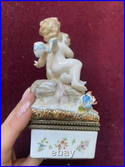 Antique Porcelain Statue Box Sculpture Meissen Style Figurine Angels Rare Old 20