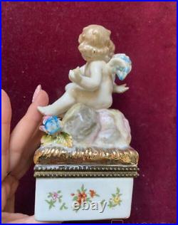 Antique Porcelain Statue Box Sculpture Meissen Style Figurine Angels Rare Old 20