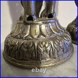 Antique RARE 17 2 LION Silverplate Heavy Candle Stick Holders Early Mid Century