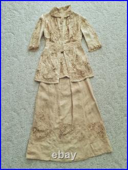 Antique RARE Early 1900 Late 1800s Linen Dress Edwardian Lace Crochet Cutwork Antique RARE Early 1900 Late 1800s Linen Dress Edwardian Lace Crochet Cutwork