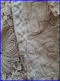 Antique RARE Early 1900 Late 1800s Linen Dress Edwardian Lace Crochet Cutwork Antique RARE Early 1900 Late 1800s Linen Dress Edwardian Lace Crochet Cutwork