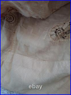 Antique RARE Early 1900 Late 1800s Linen Dress Edwardian Lace Crochet Cutwork Antique RARE Early 1900 Late 1800s Linen Dress Edwardian Lace Crochet Cutwork
