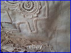 Antique RARE Early 1900 Late 1800s Linen Dress Edwardian Lace Crochet Cutwork Antique RARE Early 1900 Late 1800s Linen Dress Edwardian Lace Crochet Cutwork