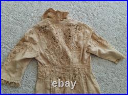 Antique RARE Early 1900 Late 1800s Linen Dress Edwardian Lace Crochet Cutwork Antique RARE Early 1900 Late 1800s Linen Dress Edwardian Lace Crochet Cutwork