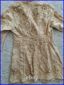 Antique RARE Early 1900 Late 1800s Linen Dress Edwardian Lace Crochet Cutwork Antique RARE Early 1900 Late 1800s Linen Dress Edwardian Lace Crochet Cutwork