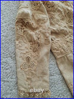 Antique RARE Early 1900 Late 1800s Linen Dress Edwardian Lace Crochet Cutwork Antique RARE Early 1900 Late 1800s Linen Dress Edwardian Lace Crochet Cutwork