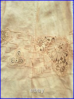 Antique RARE Early 1900 Late 1800s Linen Dress Edwardian Lace Crochet Cutwork Antique RARE Early 1900 Late 1800s Linen Dress Edwardian Lace Crochet Cutwork