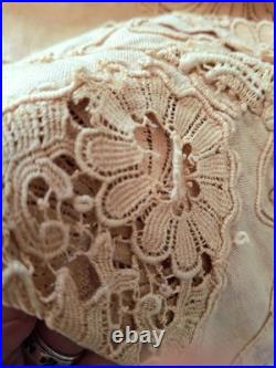 Antique RARE Early 1900 Late 1800s Linen Dress Edwardian Lace Crochet Cutwork Antique RARE Early 1900 Late 1800s Linen Dress Edwardian Lace Crochet Cutwork